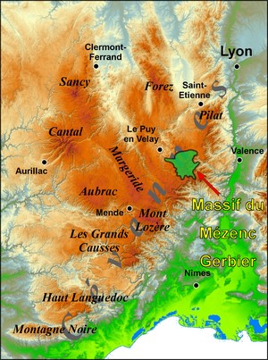 Localisation massif Mézenc Gerbier